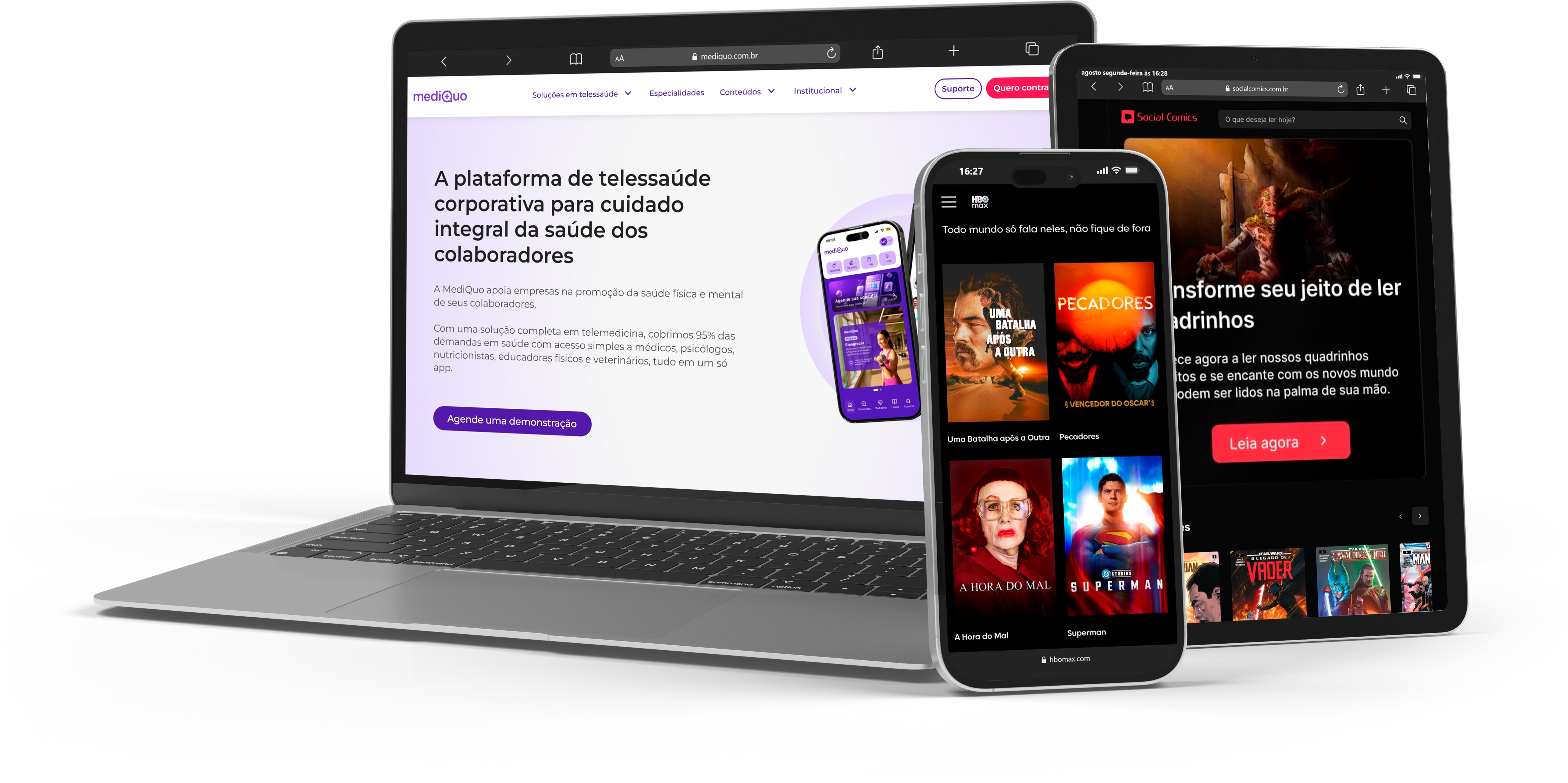 Ecossistema de serviços digitais em computadores, tablet e celular